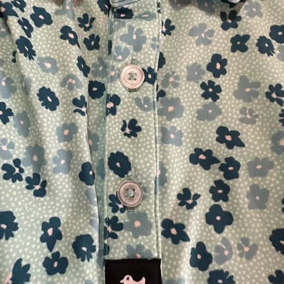 NWT Bad Birdie Men's Teal Floral Print Polyester Polo Shirt Medium MSRP $78 - Picture 3 of 7